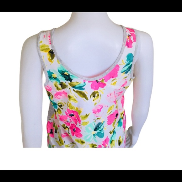 MERONA Floral Mixed Media Sleeveless Tank/Top With Scoop Neck Grey Size Small - Picture 9 of 15
